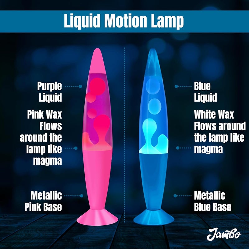JAMBO 2 Pack- 16" Beautiful Lamp- Blue with Blue/White Wax and Purple with Pink Wax, Relaxing Liquid Lamp, Night Light Nightlight, Lamps for Adults Teens Kid - Image 3